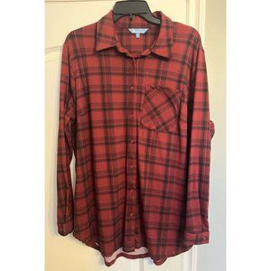 Burgundy and Black Plaid Shirt Size 1X